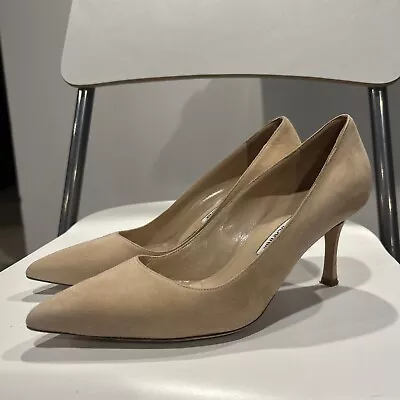 Manolo Blahnik Taupe/beige Suede Heels Size 37 • $50
