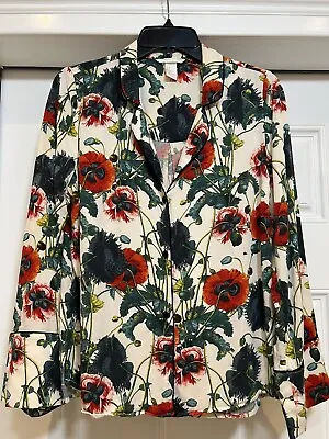 H &M Women Pajamas Top Multicolor Floral Soft Collared Long Sleeves Size 2 • $24