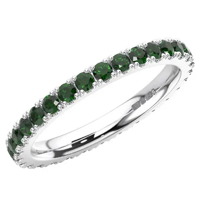 1.20 Ct Fishtail Set Round Cut & Emerald Full Eternity Ring In 9K White Gold • £284.96