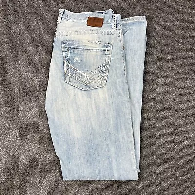BKE Tyler Jeans 34L (36x33) Straight Leg Light Wash Distressed Buckle Rockabilly • $24.99