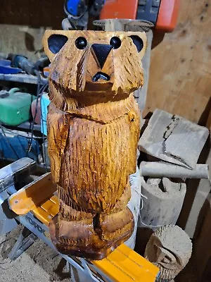 Chainsaw Carving Bear Great Gift Idea Elm Wood Home Garden  Sculpture Art Craft  • £75