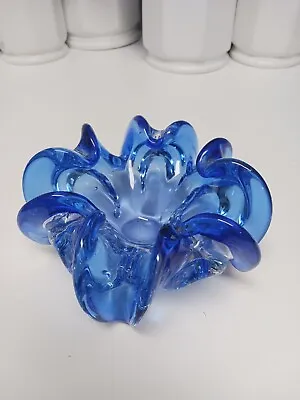 Vintage Italian Murano Candy Dish Blue Bowl Handmade Blown Glass • $99