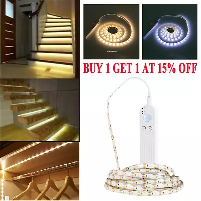 1-3M PIR Motion Sensor LED Strip Light Battery Powered Stairs Cabinet Closet UK • £7.58