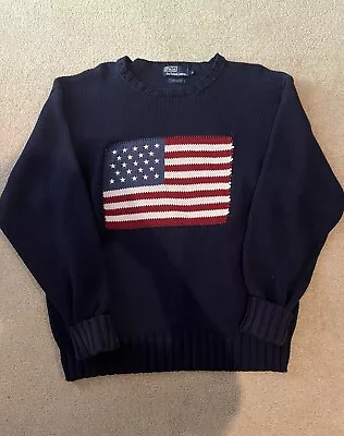 Vintage Polo Ralph Lauren American Flag 100% Cotton Knit Sweater Xl • $150