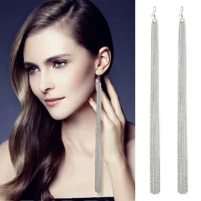 Zara SILVER Tassel Fringe XXL Extra Long Massive Chain Long Pierced Earrings • £3.99