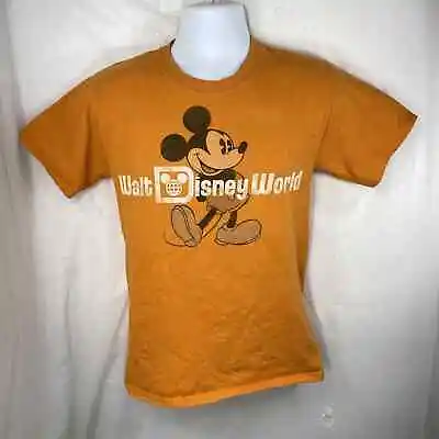 Walt Disney World Men's Small Orange Short Sleeve Mickey Mouse Graphic T Shirt • $13.49