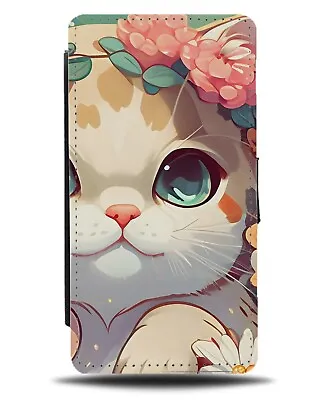 Funny Sad Cat Flip Wallet Case Cartoon Drawing Anime Style Japanese Japan AF72 • £19.99