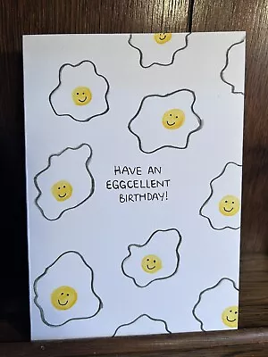 £3 • Buy Handmade Hand Painted Watercolour Happy Birthday Greetings Card Eggs Cute Funny