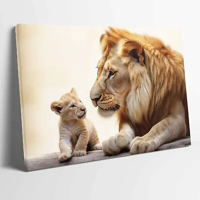 Lion And Cub Animal Stretched Canvas Or Unframed Poster More Sizes • £12.99