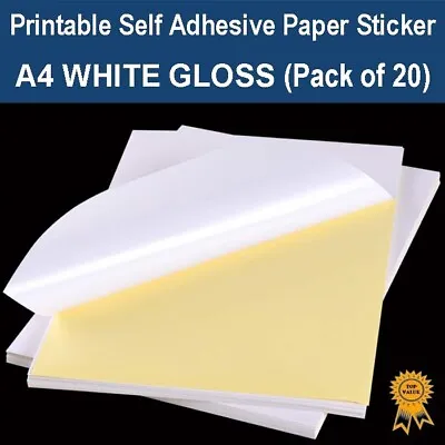 A4 Self Adhesive Paper Sticker Label Sheet Laser Inkjet Print - Gloss (PK 20) • $4.73