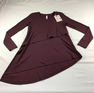 Latched Mama Ribbed Asymmetrical Nursing Shirt Maroon Women’s Size Small • $9.99