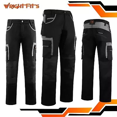 Wrightfits Mens Heavy Duty Cargo Work Trousers With Knee Pad Pockets - Black OP • £22.99