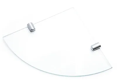 Glass Shelves Wall Mounted Bathroom Toughened Clear Corner Shelf Chrome Supports • £10.39