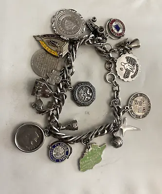 Sterling Silver Vintage 8 Inch Long  Mixed Charm Bracelet • $175