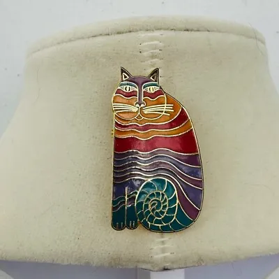 Vintage Laurel Burch Rainbow Cat Brooch Gold Tone Black And Gold Signed • $29.95