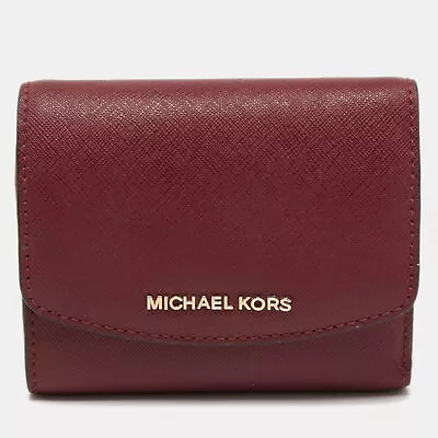 Michael Kors Burgundy Saffiano Leather Jet Set Trifold Wallet • $101.85