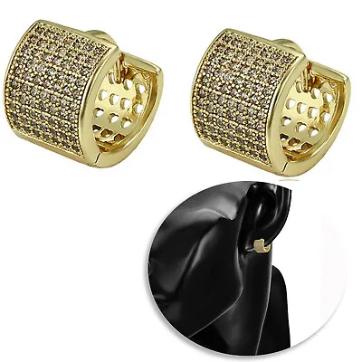 14K Gold Plated Micro Pave Iced Small CZ Huggie Hoops Earrings. 10mm Unisex.  • $14.50