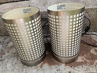 Pair Mid Century Modern MCM End Table Nightstand Lamps Metal W/ Interior Shades • $80