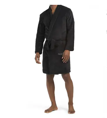 Calvin Klein Men`s Fleece Bath Robe Signature Logo Size S/M Black • $32.88