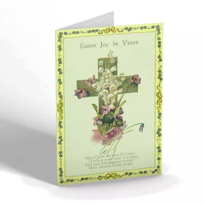 EASTER CARD - Vintage Design - Violets & Lilies-of-the-Valley On Cross • £4.99