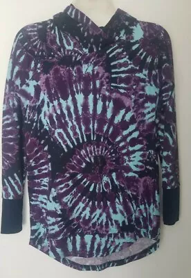 Lularoe Purple Blue Tie Dye Hoodie 3/4 Sleeve Front Pocket Size Extra Small • $22.49