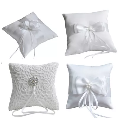 White Lace Satin Bow Ribbon Wedding Ceremony Ring Bearer Pillow Cushion Supplies • £7.38