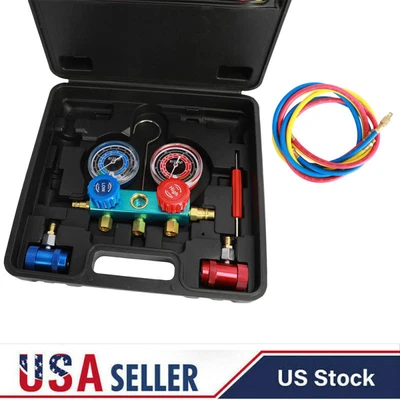 $75.99 • Buy 3 Way Manifold Vacuum Gauge Set R1234YF A/C AC Refrigeration KIT W/3 Hoses&Case