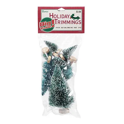 Darice Miniature Bottle Brush Sisal Christmas Trees - Green W/Snow Tips 8pc Set • $7.95
