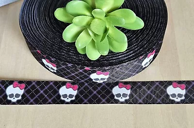 7/8  (1 YD) Monster High Grosgrain Ribbon Skullette Frankie Stein • $1.20