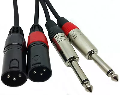 Twin 2 X XLR MALE TO 1/4  6.35mm 6.33MM Mono JACK LEAD Mic Microphone Cable • £6.99