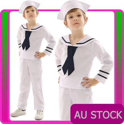 Kids White Sailor Uniform Boys Sea Marine Nautical Shipmate Book Week Costume • $32.99