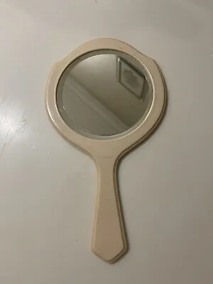 Vintage French Ivory Celluloid Hand Held Vanity Mirror-Excellent Condition • $45