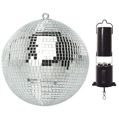 Silver Mirror Ball Party Events Disco Ball With Hanging Rotating Motor Holder • £24.95