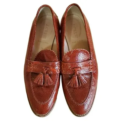 J.Crew Women's Red Crackled Leather Loafers Size 6 1/2  Tassel Biella Style E084 • $60