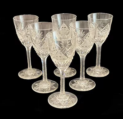 $243.20 • Buy 6 Val St (Saint) Lambert Clear Cut Cordial Wine Glass Goblets -  Cane, Arch, Fan