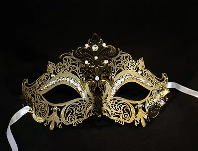 Luxury Crown Metal Laser Cut Masquerade Mask With Clear Diamonds 5 Colors • $14.85