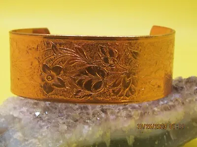 Vintage Solid Copper Cuff Bracelet With Etched Floral Ornate Design • $12.50