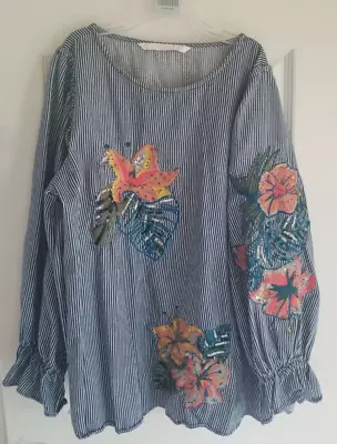 $19.99 • Buy Zara Trafaluc Denimwear Embroidered Flower, Striped, Blouse Top; XS (Runs Big)