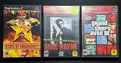 State Of Emergency Max Payne & GTA III Sony Playstation 2 PS2 Cib Lot Of 3 • $17.99