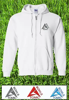 Atomic Bowls Mens Womens Unisex Lawn Bowls White Zipped Hooded Hoodie Sweatshirt • £16.99