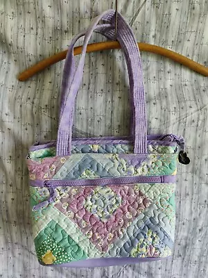 Vintage Donna Sharp Quilted Purse Handbag Log Cabin Patchwork  Green Purple • $15