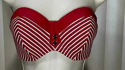 Panache Underwire Bikini Swim Top 30FF Bandeau Striped Britt Red White SW0923 • $14.99