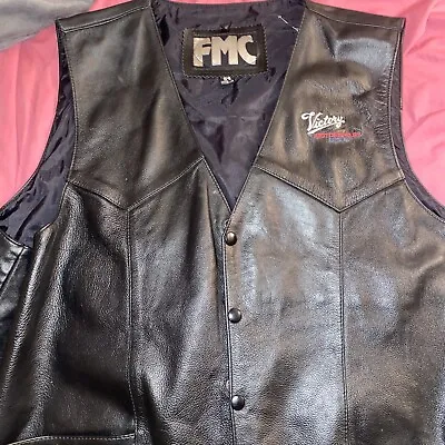 Vintage Mens Black Leather Motorcycle Vest Victory USA Size:54 • $125