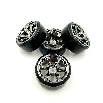 1/10 RC Rota Style Gunmetal Wheel & Drift Tyre Set 12mm HEX Drift 6mm OS Tamiya • £13.49