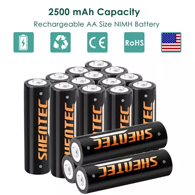 16Pcs Rechargeable 2500mAh AA Size High Capacity 1500 Cycles Ni-MH Batteries • $16.95