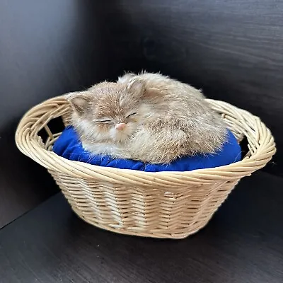 Vintage Realistic Sleeping Cat With Real Fur In Basket • $24.95