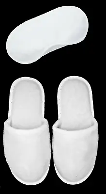 White Spa Slippers Closed Toe With Sleep Mask Hotel Wedding Dance Guest Party • £3.99