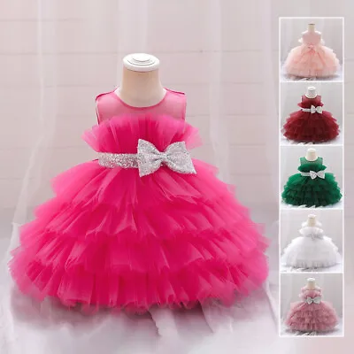 Newborn Girl Bridesmaid Birthday Party Sequin Bow Infant Wedding Dress Princess • £6.89