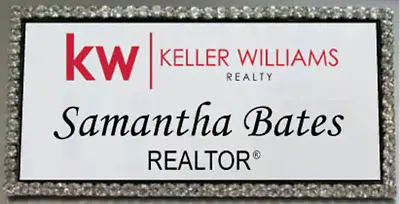 Keller Williams Realty Silver Bling Crystal Personalized Name Badge W/ Magnet • $28.99