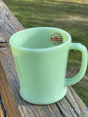 NOS Vintage Anchor Hocking Fire King Jadeite D Handle Mug W/Original Label • $149.95